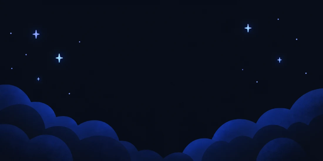 Illustrated navy clouds and blue stars for a branded fallback scene