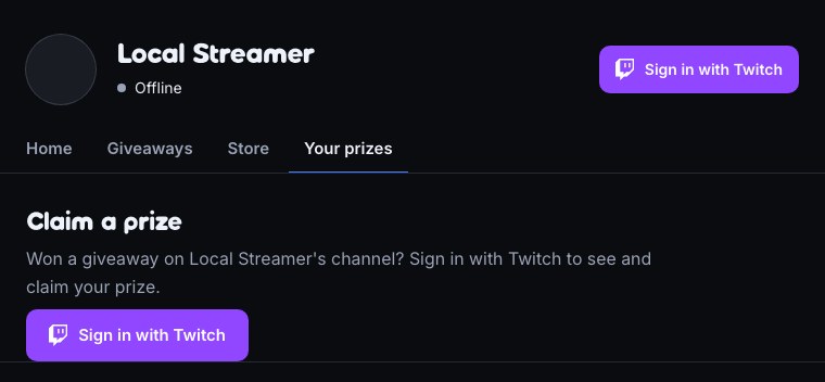 The claim page signed out: a short line explaining what it is, and a single Sign in with Twitch button — nothing about any giveaway yet.